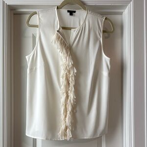ANN TAYLOR Elegant White/Cream Sleeveless Top with Ruffle Detail